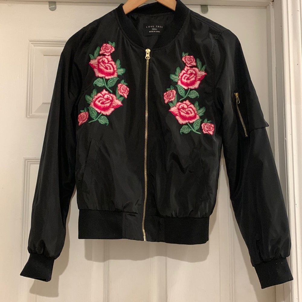 Black flowery bomber jacket